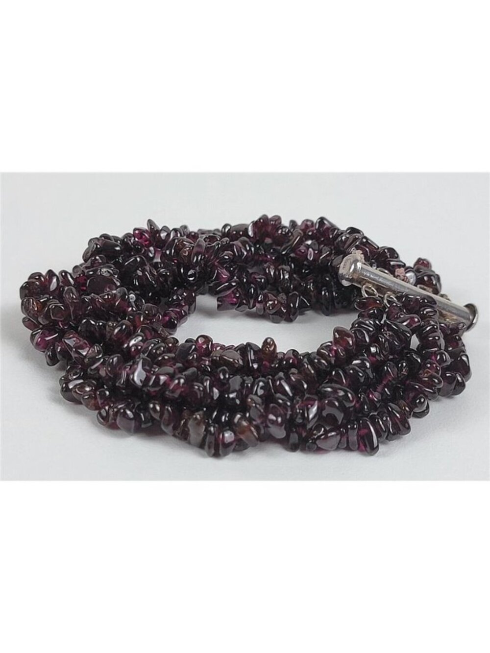 Vintage Natural Garnet Chip Bead Multi Strand Bracelet Sterling Silver 7.5 in - Picture 3 of 10